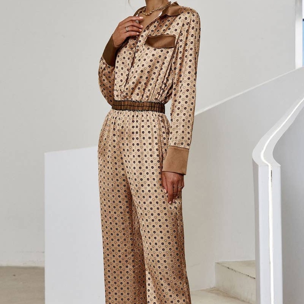 Long Sleeve Polka Dot Elegant Jumpsuit